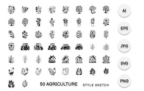 Agriculture Element Hand Draw Black Graphics