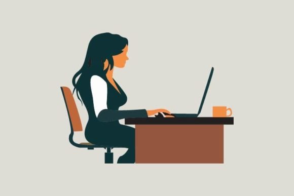 Beautiful Woman Business Working Office Graphics