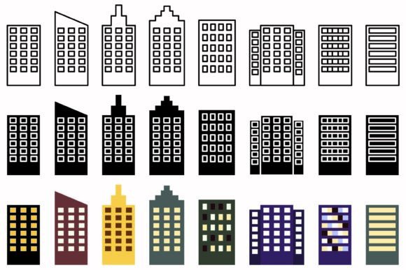 Building City Collection Set Silhouette Graphics