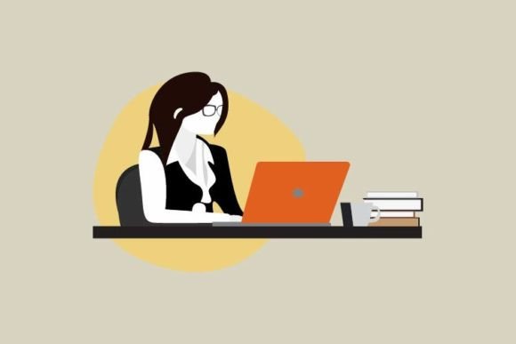Business Woman Working in Office Graphics & Web Elements