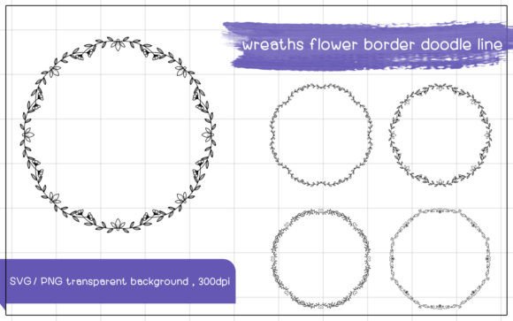 Flower Border Wreaths Doodle in Black: Graphics & Web Elements