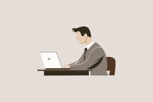 Man Working on Laptop Graphics for Web Elements & Crafting