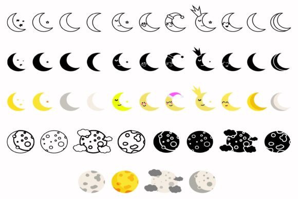 Moon Icon Collection Cute Beautiful Graphics & Web Elements