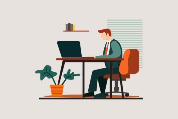 Succes Man with Laptop Corporate Office Graphics