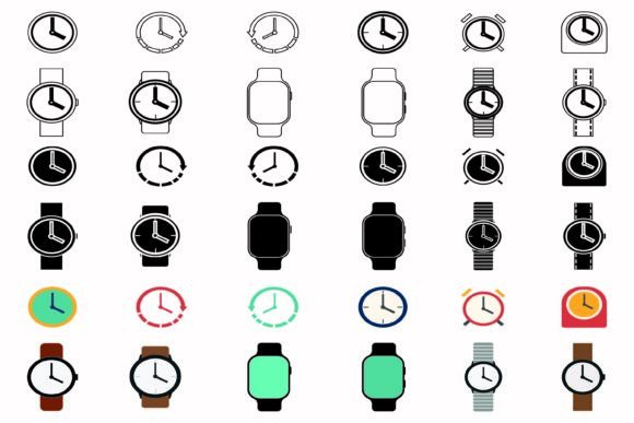 Watch Clock Collection Icon Set: Graphics & Web Elements