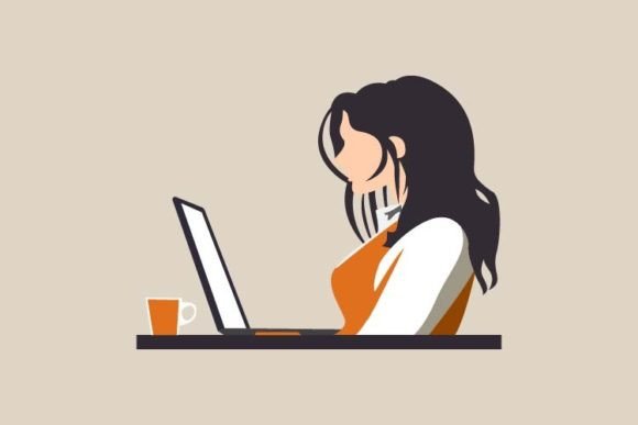 Woman Working in Office Graphics & Web Elements